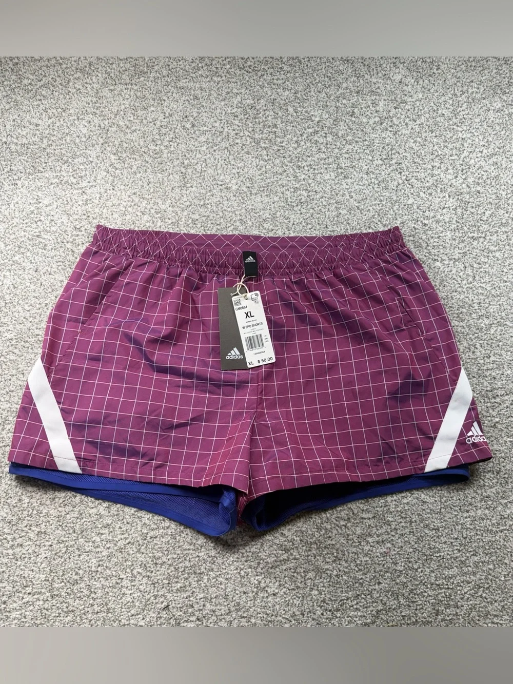 NWT Women's Adidas Prime Blue Purple Plaid Ripstop Athletic Sports Short Size XL